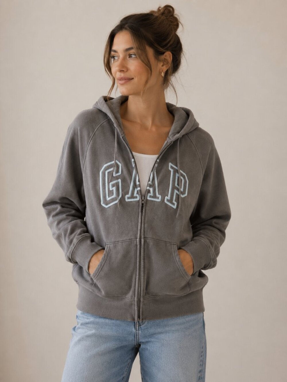 Gap Y2K Spellout Zip Up Hoodie Women’s Medium Mauve Sweatshirt Preppy 2000s